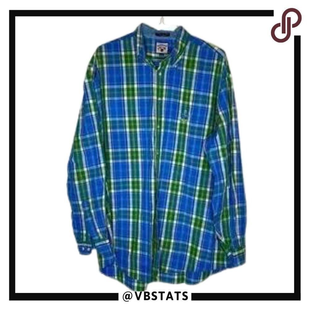 Faconnable Xxll Green-Blue-Yellow Scotch Plaid Ls Button Down Golfers Shirt
